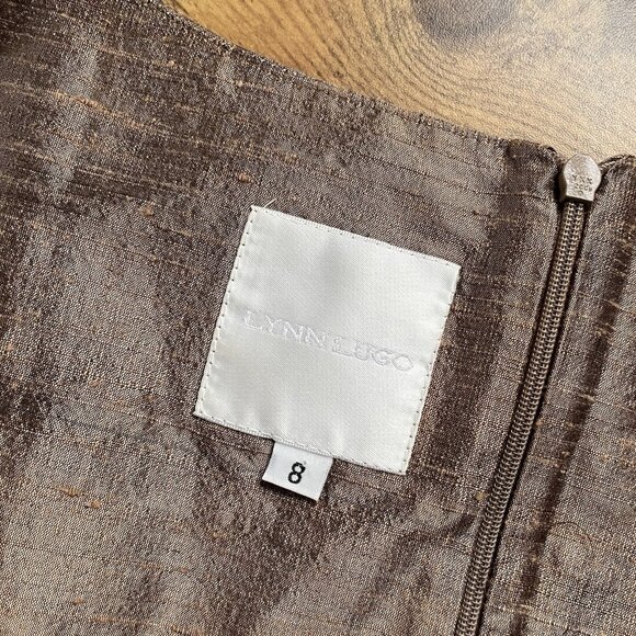 Lynn Lugo Womens Dress Sz 8 Brown Thai Silk Fit & Flare Midi USA Made Cocktail - Picture 6 of 6